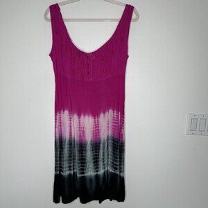 Raya Sun Dress Ombre Tie Dye Beach Adjustable Sundress XL Pink Gray Black